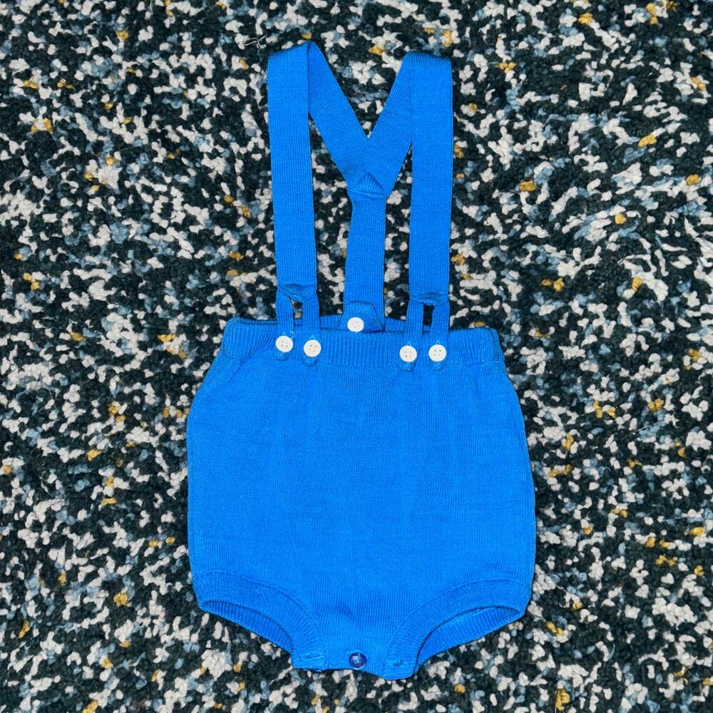 12 Month Blue Acrylic Knit Overalls